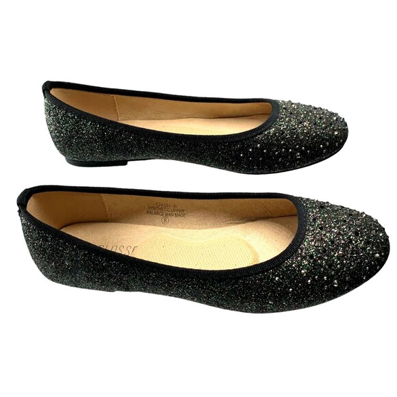 De Blossom GiGi-6 Black Shimmer Closed Toe Ballerina Flats 8 - Picture 1 of 8